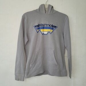 Marmot Hoodie Adult M Grey‎ Graphic Kangaroo Pocket Outdoor Hiking *Flaws